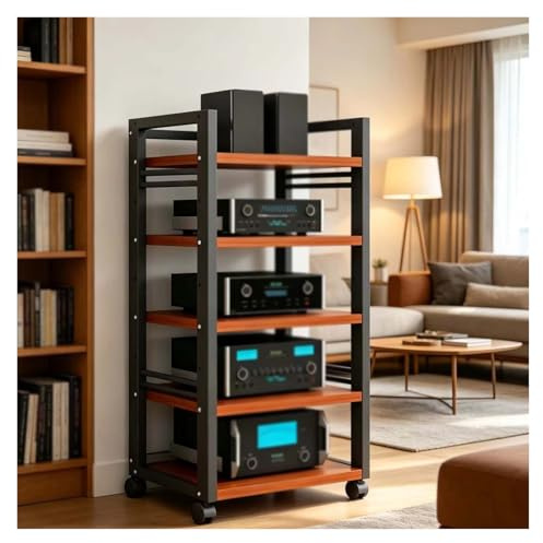 Supporto HiFi，hifi Mobile Multimediale Audio-video，A 5 Ripiani con Ruote Universali，Supporto multimediale AV regolabile per Soggiorno, Ufficio, Home Theater, Supporto TV Angolare