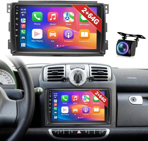 NHOPEEW 4+64G Radio Auto per Mercedes Benz Smart Fortwo 2005-2010 - Radio Android da 9 Pollici con Senza fili Carplay e Android Auto - Mirror Link 32EQ DSP Schermo Diviso + Telecamera di Retromarcia