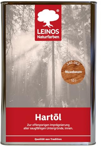 LEINOS Holzöl 10 l | Hartöl Nussbaum für Tische Möbel Arbeitsplatten | Teak Eiche Möbelöl für effektive Versiegelung und langanhaltenden Schutz im Innenbereich