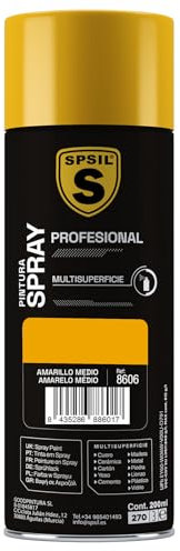 SPSIL Pintura Spray Amarillo Medio 200ml - Spray para uso Profesional y Doméstico en múltiples superficies - Alta Adherencia y Cobertura - Secado Rápido
