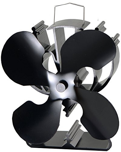 VODA Ventilateur à 4 pales alimenté par la chaleur pour poêle à bois/bûches/cheminée Augmente 80% d'air chaud en plus que le ventilateur à 2 pales Noir