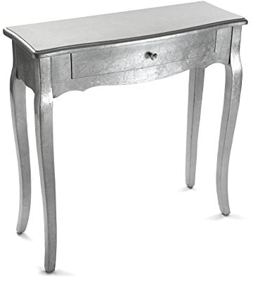 Versa Cagliari Meuble d'Entrée Étroit pour Entrée ou Couloir, Table Console, avec 1 tiroir, Dimensions (H x l x L) 80 x 30 x 80 cm, Bois, Couleur: Argenté