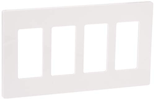 Lutron Claro 4 Gang Decorator/Rocker Wallplate, for Light Dimmers, Switches and Accessories, Snap-On Installation, No Visible Screws, Gloss, CW-4-WH, White