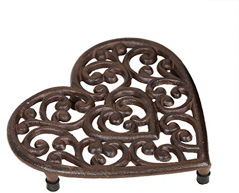 Cast Iron Trivet Antique Brown Love Heart Non Slip Trivet Mat Pan Stand Spring Summer Wedding Anniversary Kitchen Gift