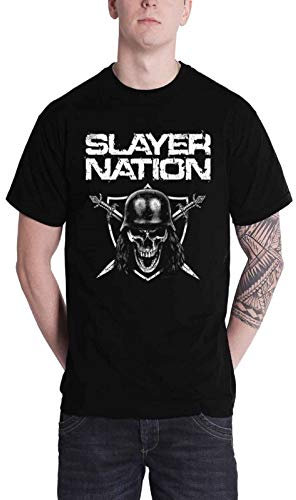 Slayer T Shirt Nation Skull Shield Band Logo offiziell Schwarz Herren