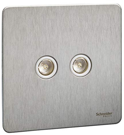 Schneider Electric Ultimate Screwless Flat Plate - Double TV Aerial Socket, Secondary, GU7420WSS, Stainless Steel with White Insert
