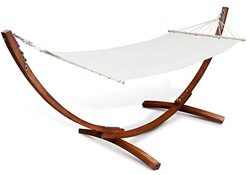 IDMarket - Hamac XL avec Support Bois et Toile écrue