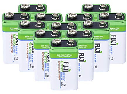 Fuji Enviromax Super Alkaline 9V Batteries - No Harmful PVC & Heavy Metals Used, Long Lasting, Powerful 9V Battery for Smoke Detectors & Alarms (Pack of 12)