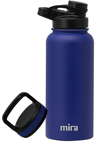 MIRA Isolierte Sportflasche, Edelstahl, Temperaturregelung, Trinkschnabel (24 Stunden kalt/12 Stunden heiß), Blau