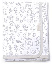 Ti TIN Coperta in Cotone Morbido e Assorbente per Neonato | Coperta Avvolgente 100% Cotone con Doppio Strato 2x180gr/m², 80x75 cm, Stampa Disegni Bambini, Colore Grigio