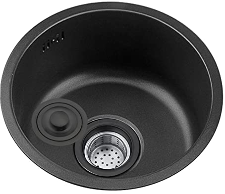 Fregadero Redondo Negro Piscina De Renovación De Cocina Fregadero Individual Redondo Fregadero Pequeño Lavabo Redondo para Baño Lavado De Verduras Y Lavavajillas (Color : Negro,35cm)