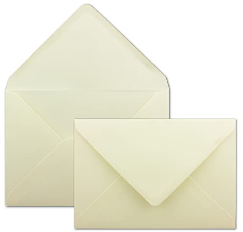 200 Stück Brief-Umschläge Creme - DIN C5-100 g/m² - 16,2 x 22,9 cm - Nassklebung mit spitzer Klappe - hochwertige Kuverts - von Gustav NEUSER