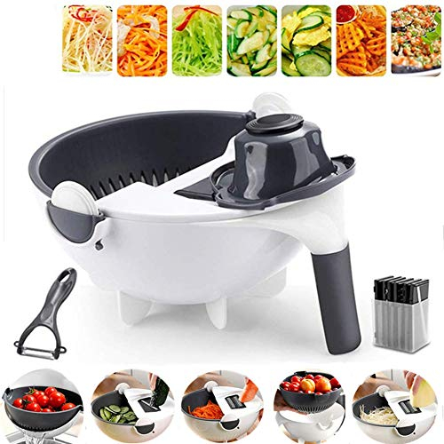 Cortador de verduras mágico con cesta de drenaje 9 en 1, rallador multifuncional, rallador de frutas y verduras para cocina