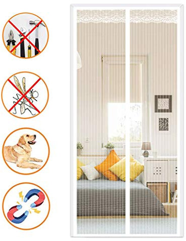 HMHD Tenda Zanzariera Magnetica 75x220cm, Finestre Zanzariera Elettrica Chiusura Automatica Zanzariera Passeggino, per Le Porte del Cortile, Le Porte scorrevoli - Bianca