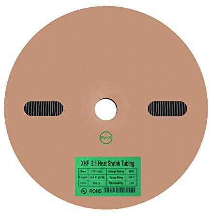 XHF Rouleau de gaine thermorétractable de 6,35 m - Pour isolation électrique industrielle - Conforme aux normes UL et RoHS - Noir