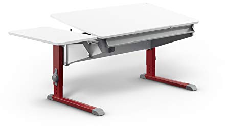 Moll Bandit Kinderschreibtisch höhenverstellbar | mitwachsend, ergonomisch & neigbar für aufrechtes Sitzen | ideal für Schulkinder | Schreibtisch weiß (mit Side Top, Rot, 117,2cm x 70,5cm)