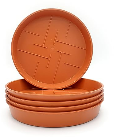 5er-Set Blumentopf-Untersetzer Rund aus Plastik 24 cm Durchmesser, Untertopf für Innen- und Außenbereiche, aus witterungsbeständigen Material, Farbe Terrakotta