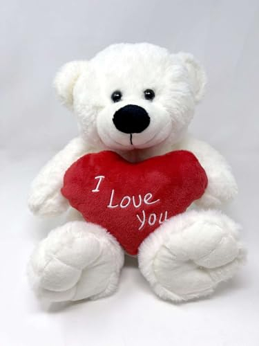 White Teddy Bear holding Red Heart with I Love You written on it | Gift Ideas for Girlfriend | Wife | Birthday | Valentine's Day | Christmas | Anniversary (White, 10.5)