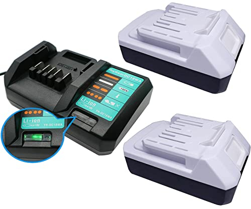 FengWings® Lot de 2 batteries BL1813G 18 V 2,0 Ah + chargeur DC18WA de rechange pour batterie Makita série G BL1820G, BL1811G, 195608-4, HP457D, TD127D, DF457DWE, DK18041, DK18015, HP457DWE