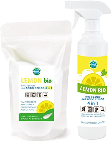 Anticalcare Kit Lemon Bio Detersivo Ecologico liquido e ricarica in polvere 4 in 1