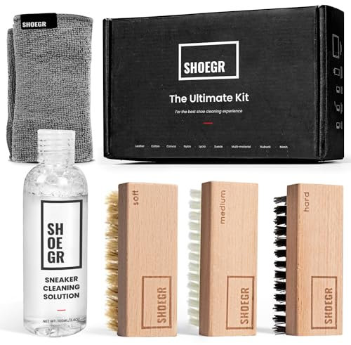 SHOEGR Ultimate Shoe Cleaning Kit | Suitable for Sneaker, Nubuck, Canvas, Knit, Trainers, Multi-Material & Suede | Shoe care kit-Cleaning Solution, Brushes & Microfiber Towel | Shoe Cleaner