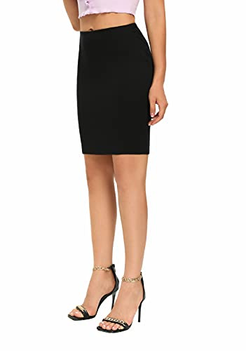 ODCOCD Women's Elastic Waist Stretch Bodycon Midi Knee Length Pencil Skirt/A Shape Skirt (US, Alpha, Small, Regular, Regular, Black)