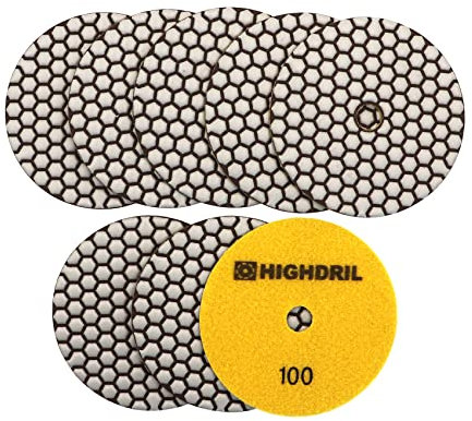 HIGHDRIL Almohadillas Pulido Diamante Seco - 8piezas #100 Almohadillas Lijado 125MM para Granito Piedra Mármol Suelo Grinder Pulir Almohadilla Kit para Taladro, Amoladora, Pulidora