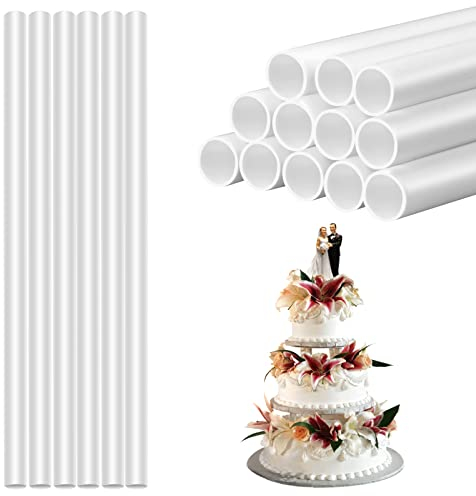 Jinlaili - 12 pasadores para Tartas de plástico Blanco, Dowels para Tartas Reutilizables Palos de Soporte de Torta de 30 cm para Uso en construcción y apilamiento de Pasteles en Capas