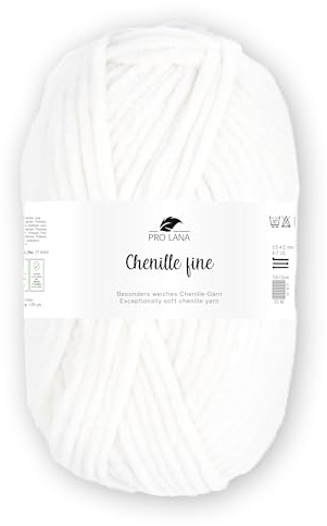 Pro Lana Chenille fine 50 g/100 m NS 5-6 100% Polyester, samtig weiche und stabile Chenille Wolle, Babywolle, Oeko-Tex zertifiziert, schadstofffrei (natur)
