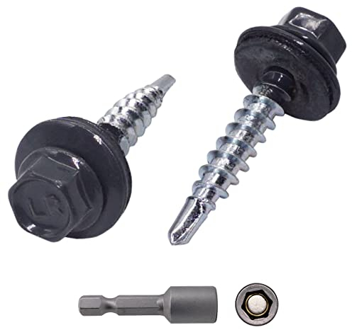 (250 Stück) Metall Dachschrauben 4,8 x 35 mm lackierte selbstbohrende Schrauben mit EPDM Unterlegscheiben Blech Sechskantschraube (250, Anthrazitgrau RAL 7016)