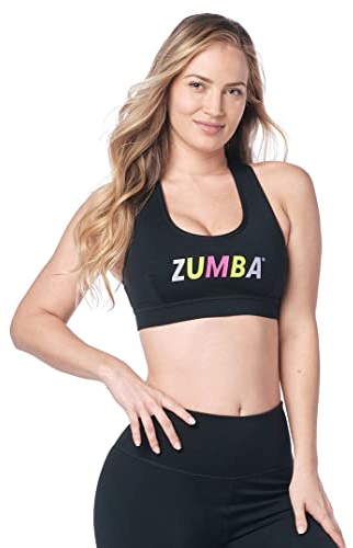 Zumba U-Ausschnitt BH mit mehrfarbigem Logo für Frauen, atmungsaktiver Activewear modischer BH, schwarz, small