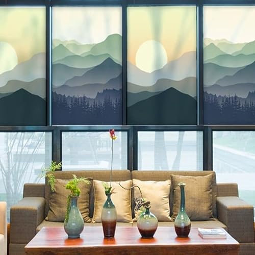 Lumanduo Fensterfolie zum Bemalen von grünen Bergen, wasserdicht, Fensteraufkleber für Zuhause, Derco B, 120 x 240 cm