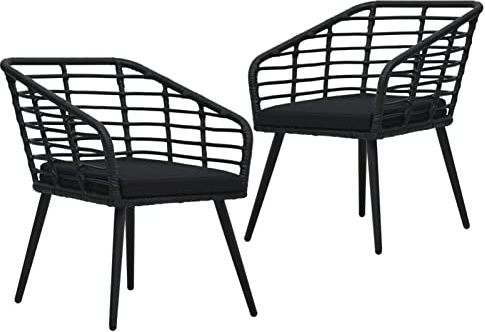 Chenshu Gartenstühle 2 STK. mit Auflagen, Gartenmöbel, Balkonstühle, Chair Outdoor, Hochlehner, Balkonmöbel, Essstühle, Balkon Stuhl, Bistrostuhl, Poly Rattan Schwarz