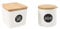 Kcasa - Salero y azucarero cocina blanco minimalista ceramica con tapa madera español