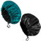 Fuyamp 2 Packs Satin Sleep Cap Shower Cap,Adjustable Silky Sleep Bonnet for Women Long Curly Hair, Double-Sided Waterproof Satin Bath Cap Hair Cap for Women Sleeping Bathing(Black+Lake Green)
