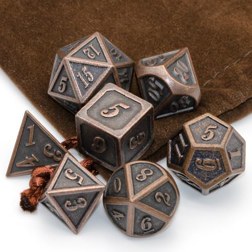 HNCCESG Metal D&D Dice Set,DND Würfel Set Metall Polyhedral Würfel Dice of 7Pcs,Dungeons and Dragons Würfel,RPG, MTG, Tischspiele, Shadowrun, (antikes Kupfer)