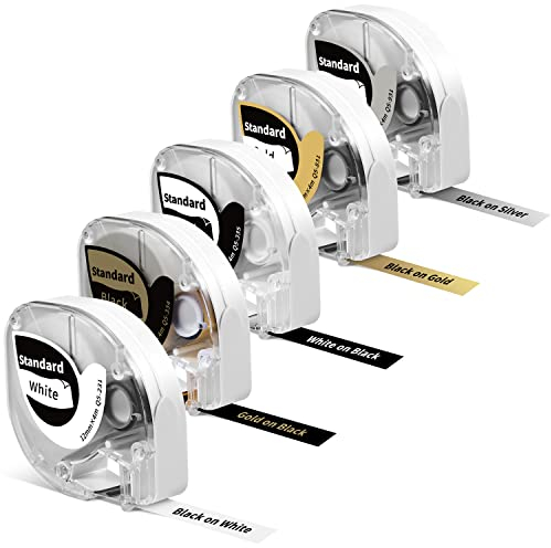 Phomemo Q5-1(5X P12/P12Pro Etiketten,12mm X 4m Original Weiß auf Schwarz Gold auf Schwarz Schwarz auf Splitter P12/P12Pro Etikettenband FüR P12 beschriftungsgerät