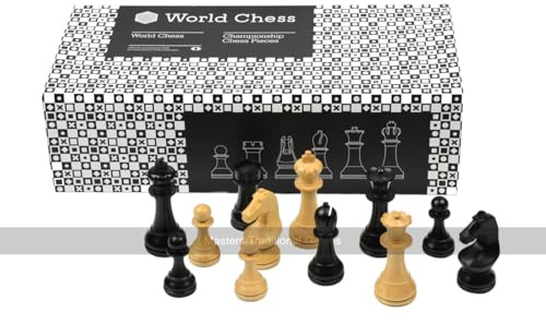 Official World Chess Championship Pieces - Fide Approved - Hand-Carved Boxwood Chessmen with 95mm King and Two Extra Queens - Gift for Chess Lovers - Professional Staunton Chess