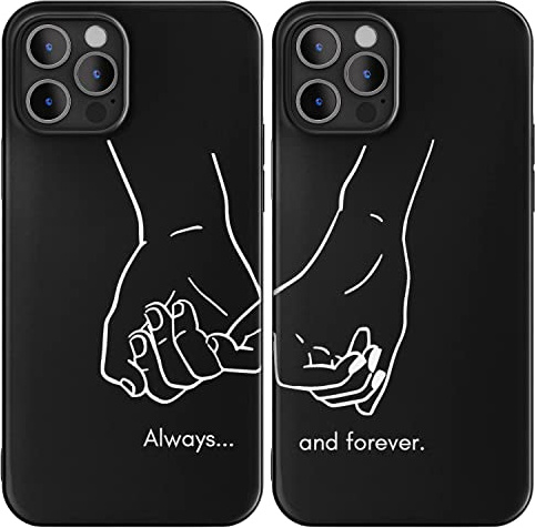 Cavka Schwarze passende Handyhülle, kompatibel mit iPhone 13 Pro, 15,5 cm (6,1 Zoll), für Paare, mit Aufschrift Always and Forever, süßer Spruch zum Jahrestag, für Ihn, Freund, Freundin, Hände