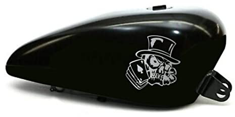 Kit 2 adesivi moto serbatoio TESCHIO JOLLY JOKER POKER shadow rebel vulcan boulevard chief harley bob chopper old style vintage cod.1793 (090 ARGENTO, LUCIDO (glossy_lucid))