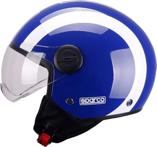 Sparco Riders Sp601 Motorradhelm, Scooter ECE 22.06 Homologiert, Demi-Jet Helm mit Anti-Kratz-Visier und Micrometric Auslösung, BLAU/Weiss, XL