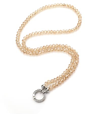 AKKi jewelry Vario kette für Anhänger kettenanhänger strass Crystall Perlen Damen Frauen Schmuck glass glitzer runder karabiner Strass Clip Verschluss Perlenkette 8mm 80cm Gold