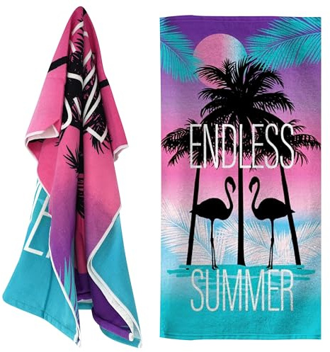 GEEZY Microfibre Beach Towel, Flamingo Design - Quick Drying, Lightweight, Sand-Free, Large & Durable, Summer Design - Beach Essentials for Travel, Holiday, Swimming, Sauna, Adults & Kids, 70x140cm