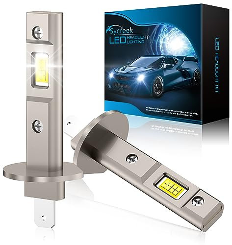 Sycreek Ampoule H1 LED,Améliorer 100W 22000LM 6000K Blanc Froid 400% Super Bright LED H1 CANBUS Kit De Conversion de Voiture avec Ventilateur,2 Ampoules H1