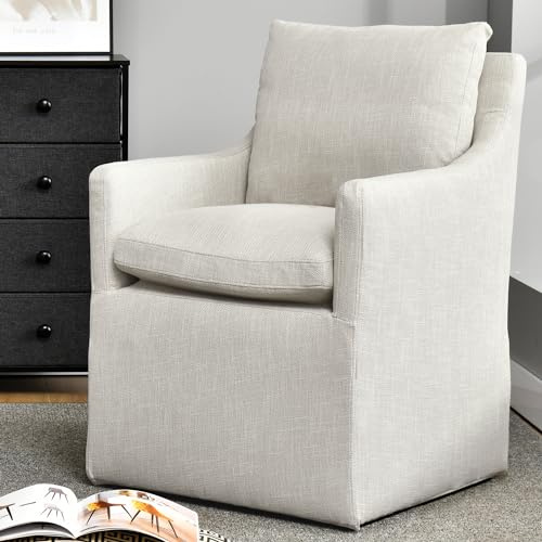 DUHOME Upholstered Dining Chair,Linen Accent Chair for Living Room,Single Sofa with 4 Casters,Upholstered Armchair for Bedroom Reading Waiting Kitchen Dining Room