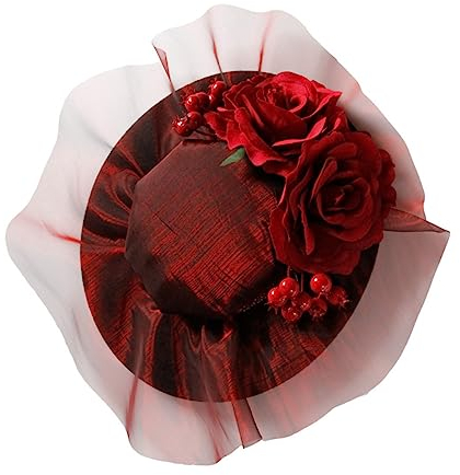 FRCOLOR Ballhut Brautkopfschmuck Für Hochzeit Tarnhut Rosendekor Teepartyhut Für Frauen Fascinatorhut Mit Schleier Netzgewebe Stirnband Festlicher Partyhut Mini-Zylinderhut
