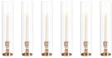 NUPTIO Bougeoir Ouragan en Bois Verre: 6 Pièces de 35cm de Haut Bougeoirs en Bois Bougies à Bout Effilé Bougeoir Cylindrique sans Fond Mariage Fête Centre de Table Décoration de Salle À Manger