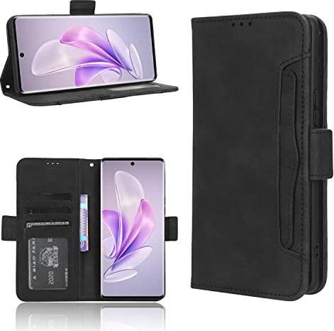 BellaCase Vivo V29 5G Coque [Étui Portefeuille] [Fonction Support] [Slots pour Cartes] [Couverture à Rabat Magnétique] Compatible avec Le Smartphone Vivo V29 5G(Noir)