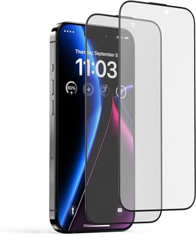 BENKS 2 Pièces Verre Trempé Mat pour iPhone 15 Pro, Film Protection Écran Matt Anti-Reflet et Anti-Traces de Doigts, Vitre Protection Mate Protege Ecran - 6,1 Pouces