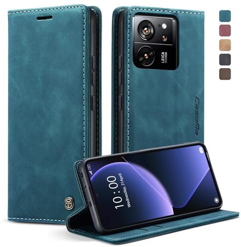 KZB Handyhülle für Xiaomi 13T / Xiaomi 13T Pro Hülle Premium Lederhülle Klappbar Flip Case Tasche Magnet Kartenfach Standfunktion Klapphülle Schutzhülle für Xiaomi 13T/ 13T Pro - Blaugrün